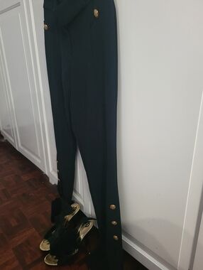 Gold-Button Black Skinny Pants for Women, made in Italy